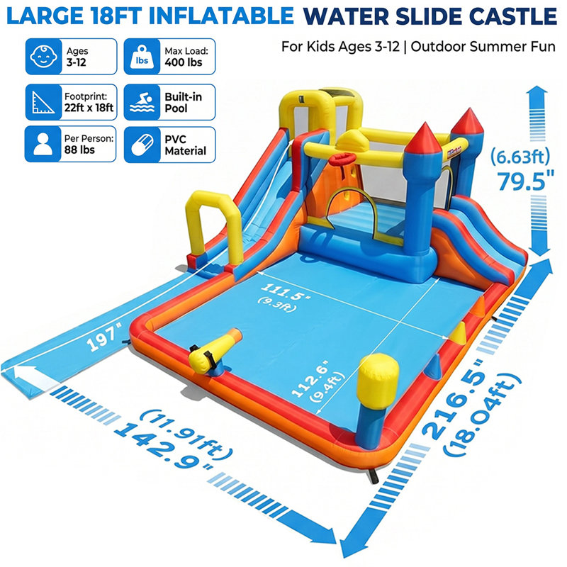 Jeu gonflable avec glissade d'eau pour enfants 18 pi x 12 pi Adam