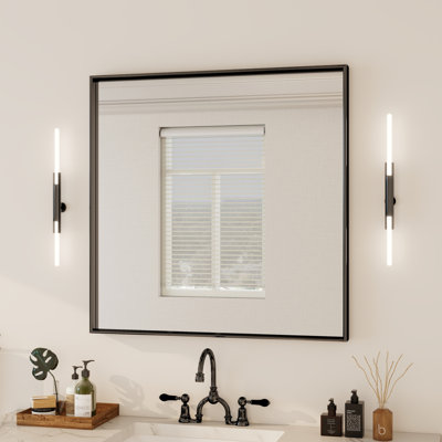 Rectangular Straight-Angled Aluminum Framed Wall-Mounted Bathroom Mirror In Matte Black