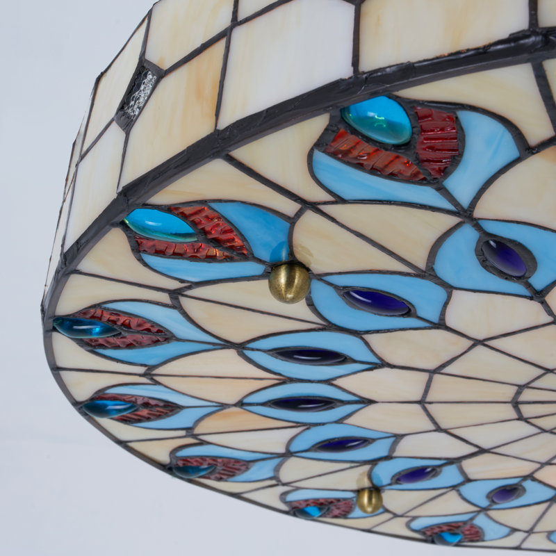 20" Vintage Tiffany Stained Glass Flush Mount Dimmable