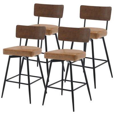 26" Mid-Century Modern Swivel Faux Leather Upholstered Wood Counter & Bar Stool