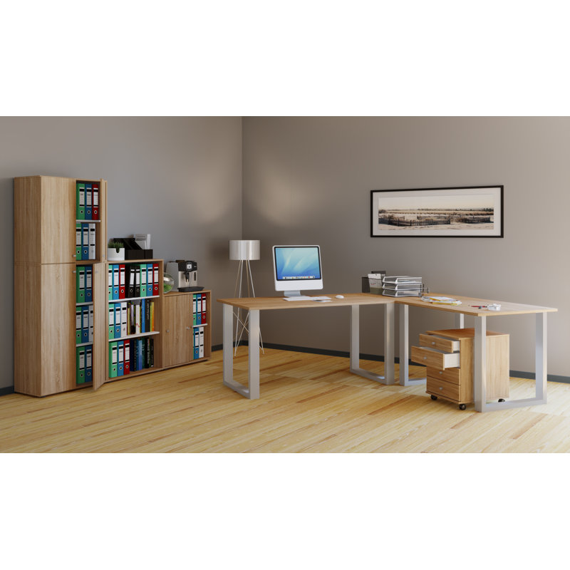 Rickesha Metal Base Writing Desk, Brown/Grey, 76cm H x 130cm W x 50cm D