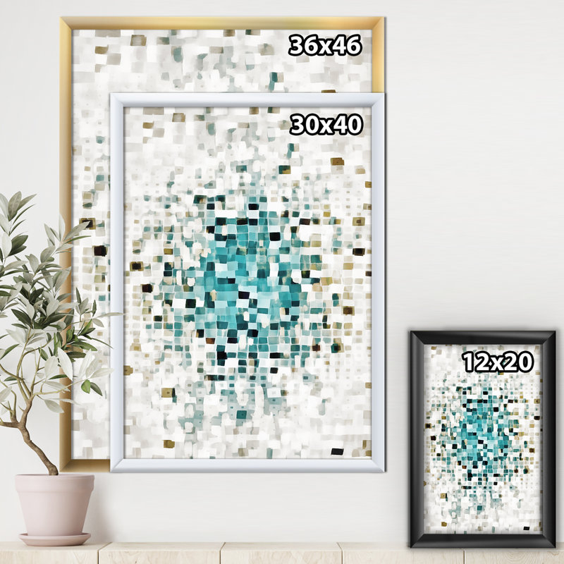 «Geometric Blue Spots II», reproduction d'art sur toile, H 46 po x l 36 po x P 1,5 po, Cadre flottant noir