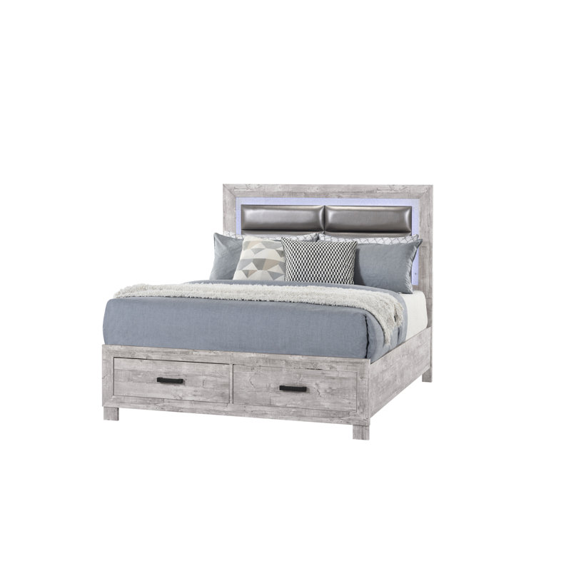 Lit très grand gris avec attrait et espace de rangement Charisma