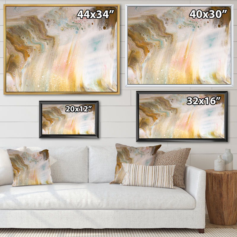 Fluide dans des tons pastel I - Peinture sur toile, H 12 po x l 20 po x P 1 po, Cadre flottant blanc