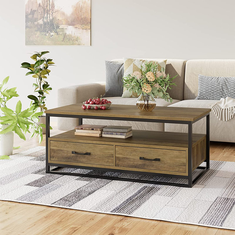 Frame Coffee Table with Storage, Light Brown