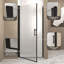 Porte de douche pivotante 30 po x 72 po, cadre en aluminium noir mat, demi-cadre, film en verre trempé anti-déflagrant de 1/4 po (6 mm), poignée en acier inoxydable