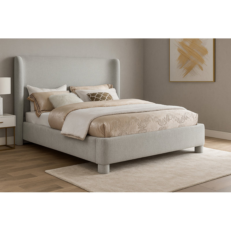 Hridhaan Upholstered Unfinished Wingback Bed, Queen, Grey Chenille Fabric