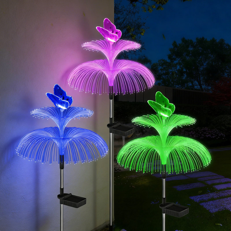 7-Color Changing Solar Butterfly Lights 3 Pack – Outdoor Waterproof Garden Decor, Double Jellyfish & Butterfly Design, Auto Dusk-To-Dawn, For Yard, Lawn, Pool, Flowerbed, Pathway
