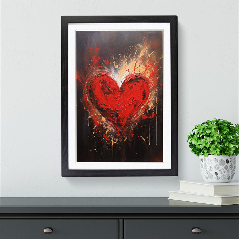 Love Heart Gestural No.3 - Single Picture Frame Print on Wood, Black, 64cm H x 46cm W x 2cm D