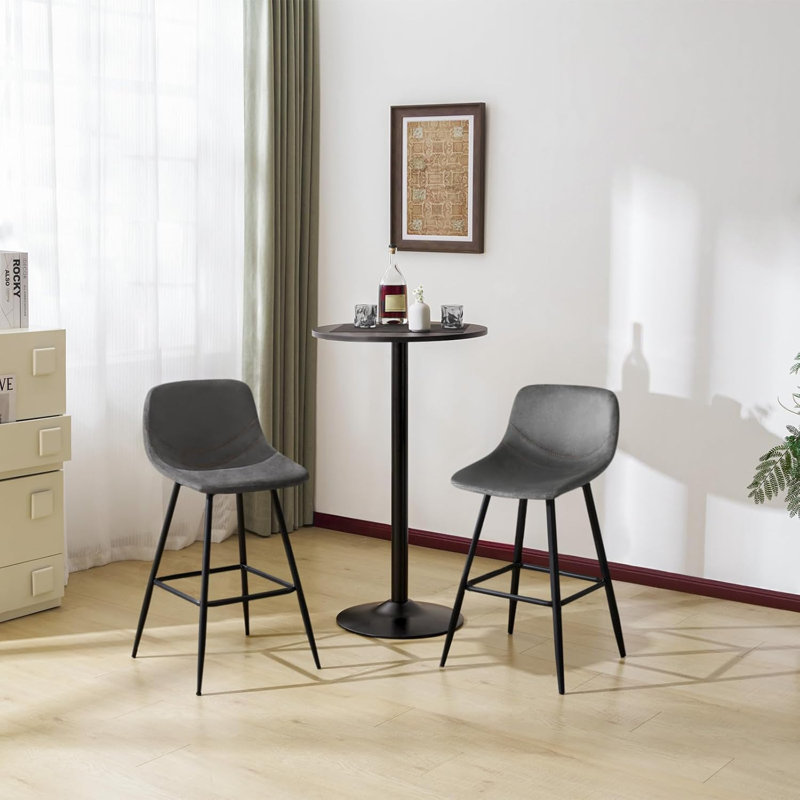 Eagar Upholstered Counter Stool with Metal Frame, Dark grey