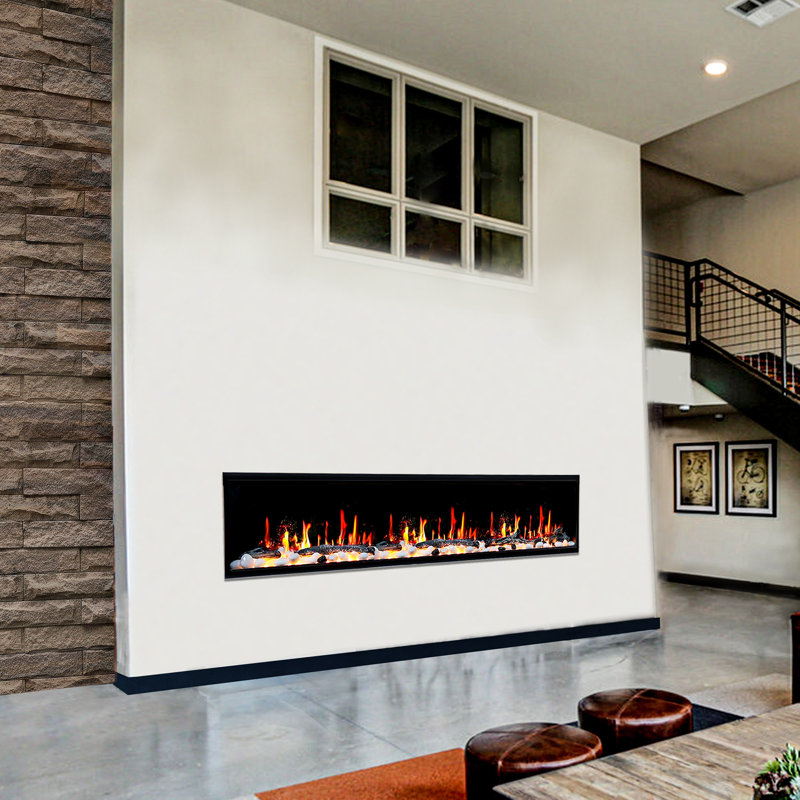Latitude 75" Smart Electric Fireplace with Crackling Sounds, Black
