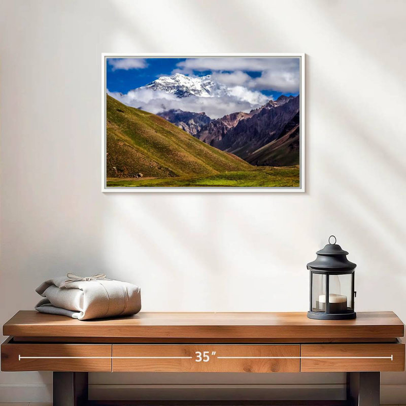Aconcagua nuageux, Cadre flottant blanc, 19 po x 13 po