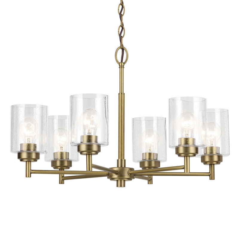 Winslow Natural Brass 6-Light Chandelier with Clear Seeded Glass
