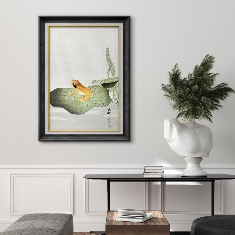Illustration de grenouille japonaise sur feuille de lotus, images d'animaux minimalistes, impression sur toile encadrée