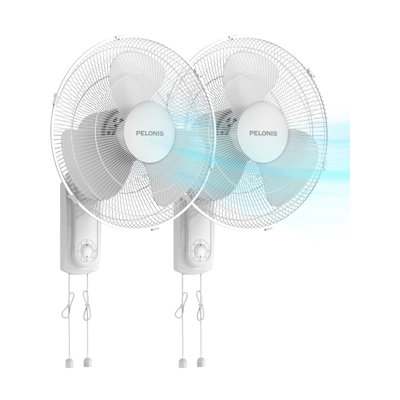 PELONIS 16'' Oscillating Wall Mount Fan with 3 Speed Settings Adjustable Tilt 2 Packs White