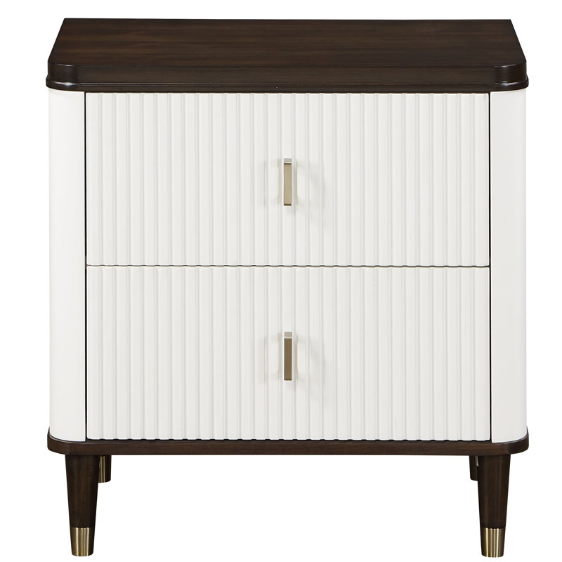 Dzianis 2-Drawer Nightstand in White and Walnut