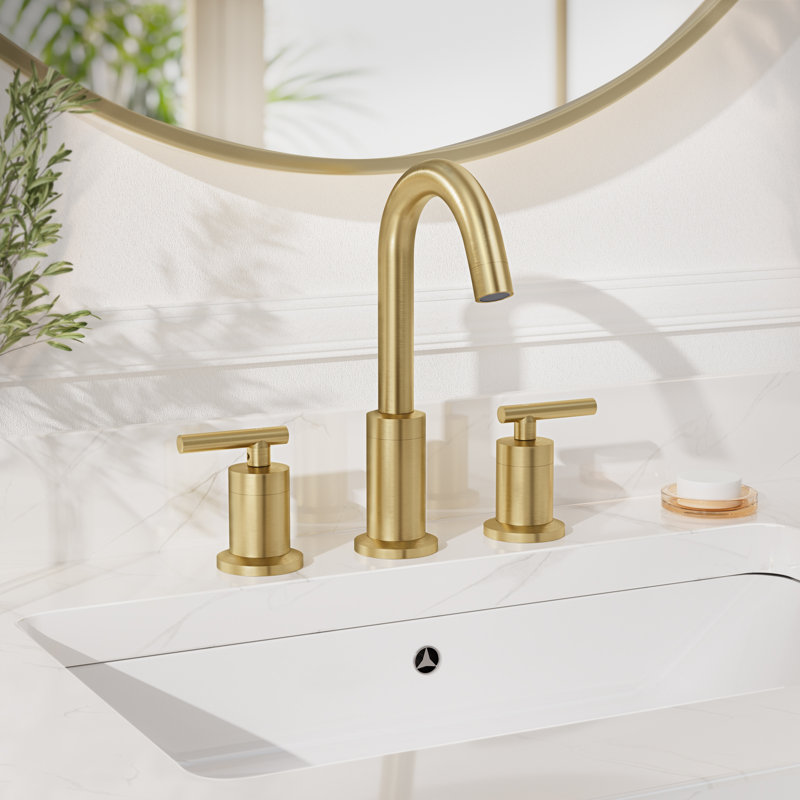 Robinet de salle de bain à large entraxe avec bonde, Or brossé