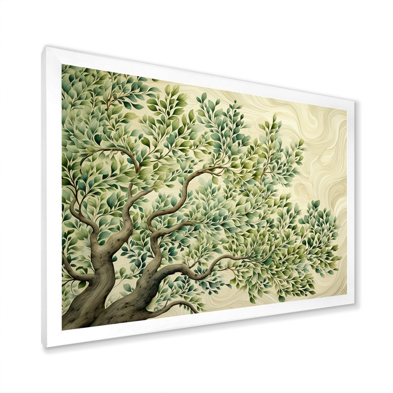 «Tree American Basswood Collage 1», art mural arbre, Cadre de coin blanc fermé, H 24 po x l 32 po x P 1 po
