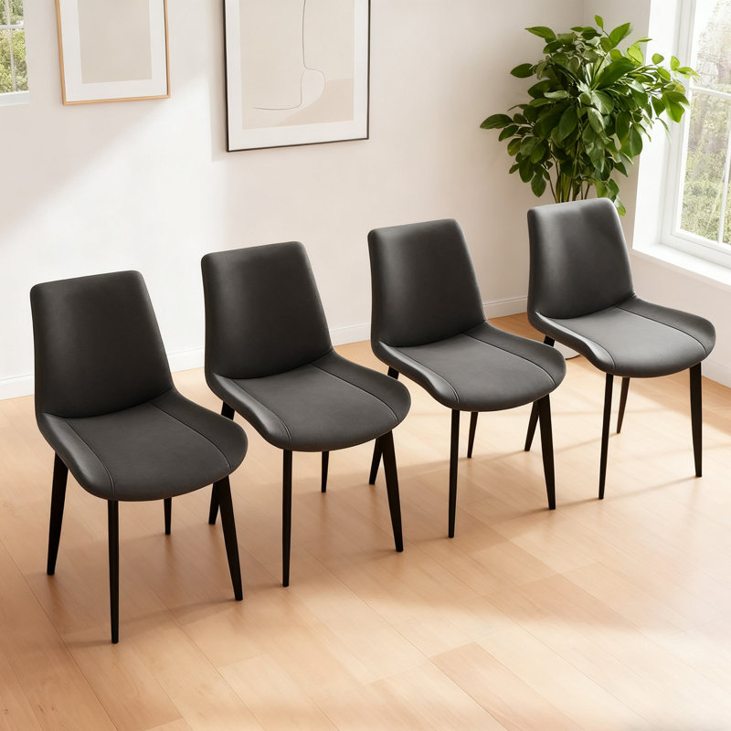 Upholstered Faux Leather Dining Chairs Side Chair With Metal Legs, Gray