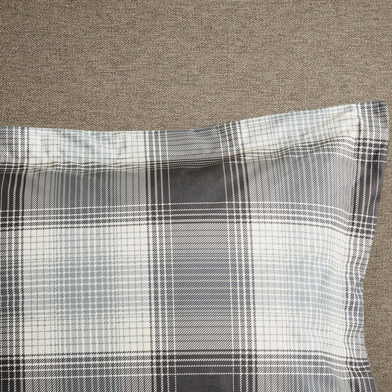 Édredon en duvet synthétique double / grand - carreaux gris avec 2 taies décoratives lavables à la machine