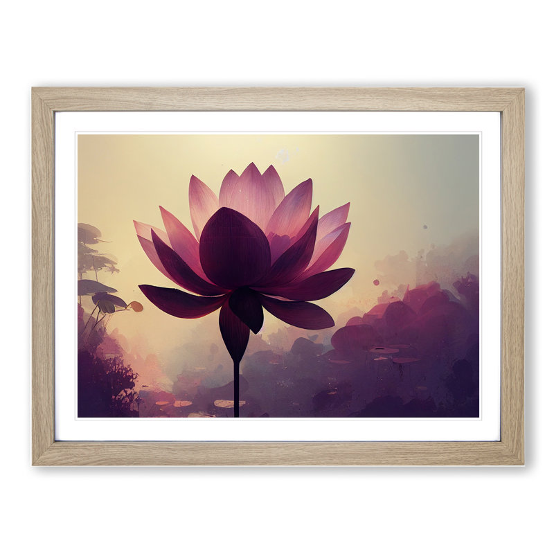 Soulful Lotus Flower - Single Picture Frame Print, 46cm H x 64cm W x 2cm D, Oak