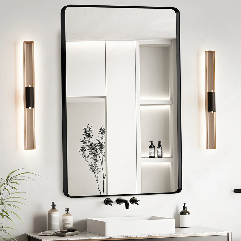 23X30 Inch Black Aluminium Frame Bathroom Mirror, Black, 30" x 23"