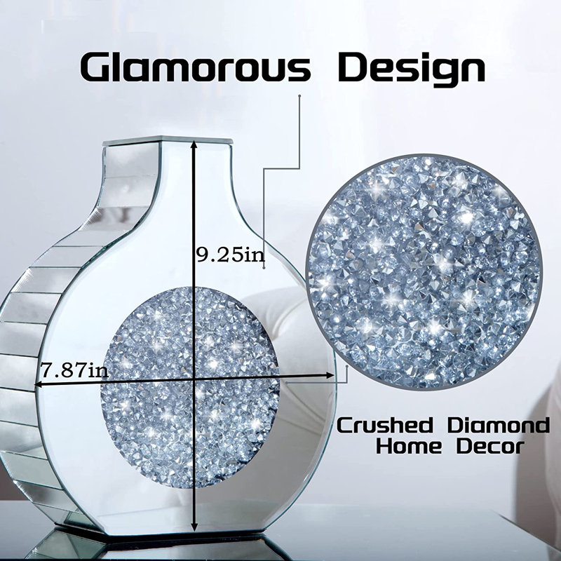 Cerrie Handmade Glass Table Vase Crushed Diamond Inlay Modern Home Glam Decor