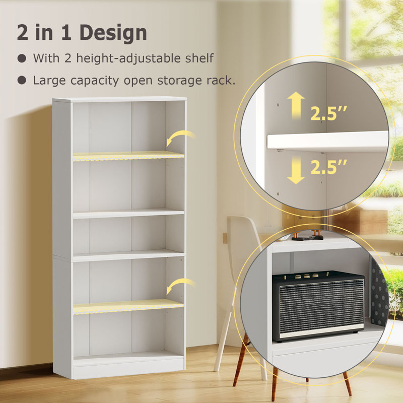 Bibliothèque standard Jalacia, Grand blanc, (5 tablettes) H 67 po x l 31 po x P 11 po