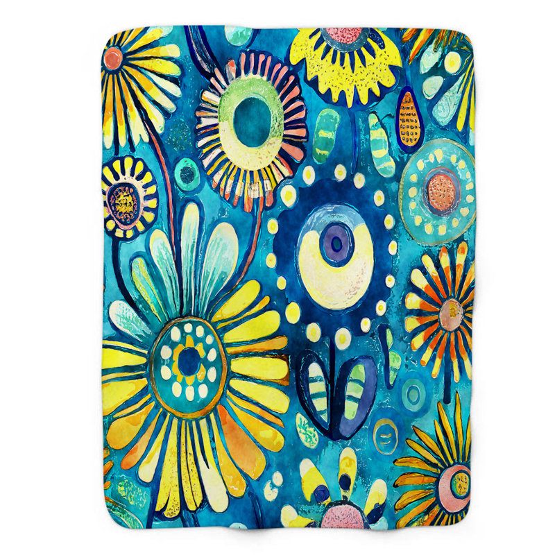 Psychedelic Blossom Blast Throw Blanket, 60" W x 80" L