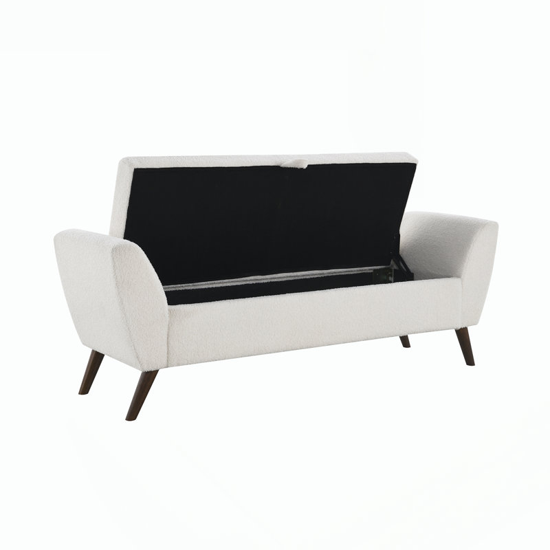 Banc de rangement moderne de 60 po avec pieds en bois Mid-Centruy, Cream, Cream
