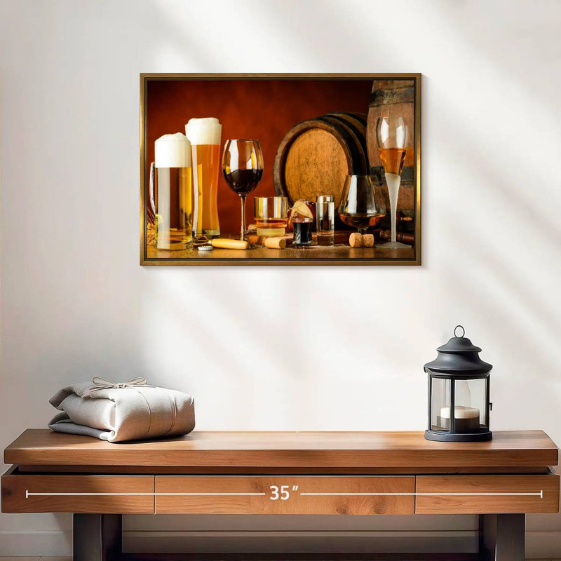 Vin et bière, Cadre flottant doré, 19 po x 13 po