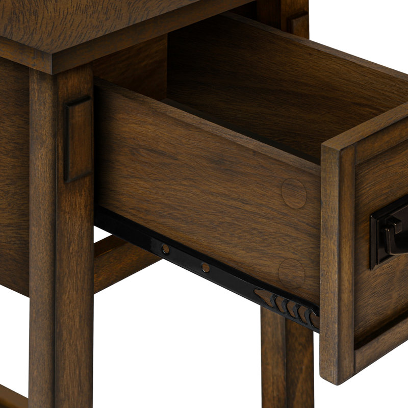 Table d'appoint, table de bout, table d'appoint, table de chevet, 2 niveaux, étroit, tiroir de rangement, placage brun
