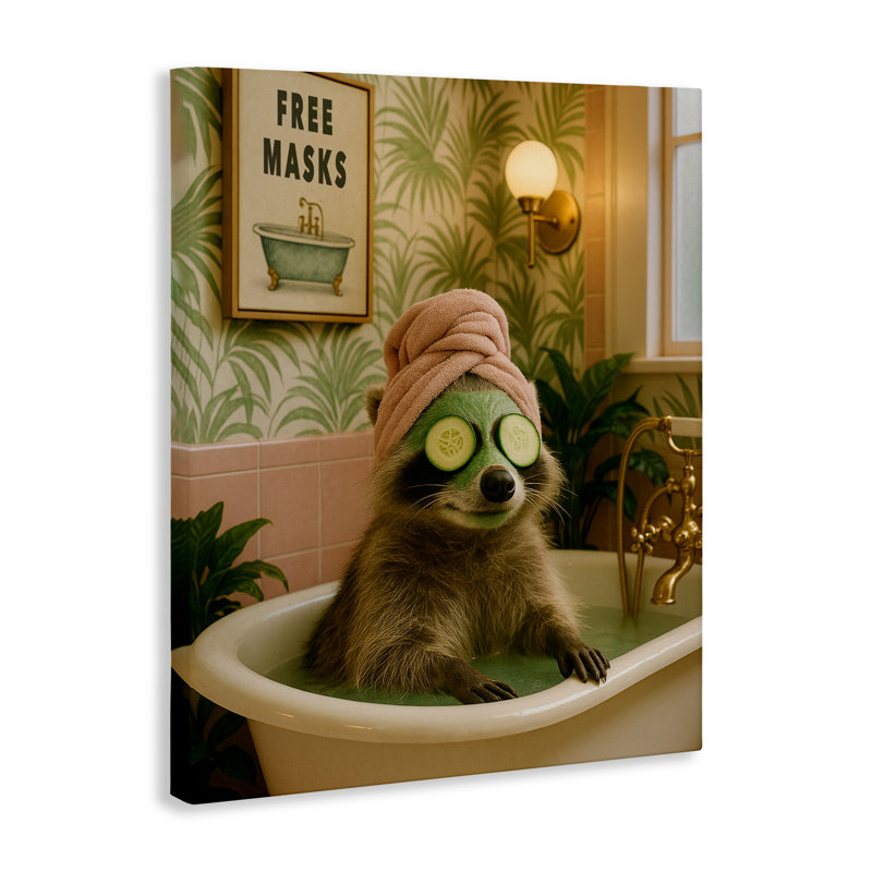 Toile Raccoon Spa Day Bath, design par Grotto Studios, H 30 po x l 24 po