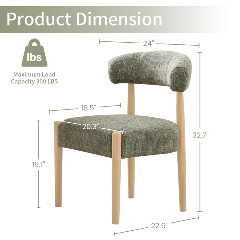 Upholstered Side Dining Chair with Solid Wood Legs (Set of 4), Green, Medium Wood