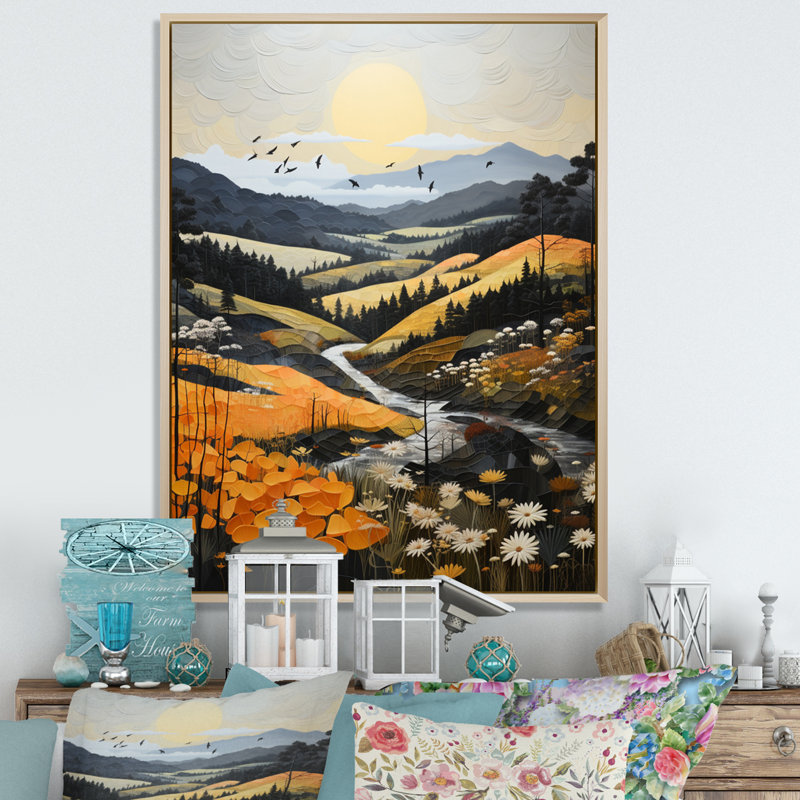 «Cartan Countryside Misty Morning Patchwork III», reproduction, H 40 po x l 30 po x P 1,5 po, Cadre naturel flottant