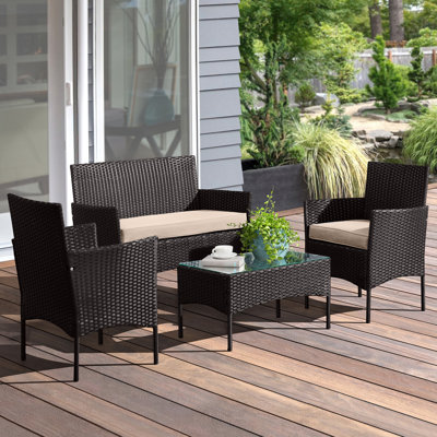 Masaki 4-Piece Patio Furniture Set - Rattan Outdoor Couch, 2 Patio Chairs, and Table Combo - Cushioned Deck, Pool, or Porch Furniture by Lavish Home