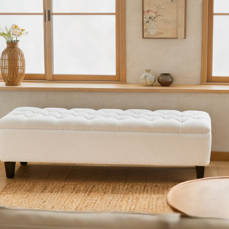 Banc de rangement rembourré Amalfi, Boucle blanc, 16,33 po H x 50,75 po x P 17,5 po