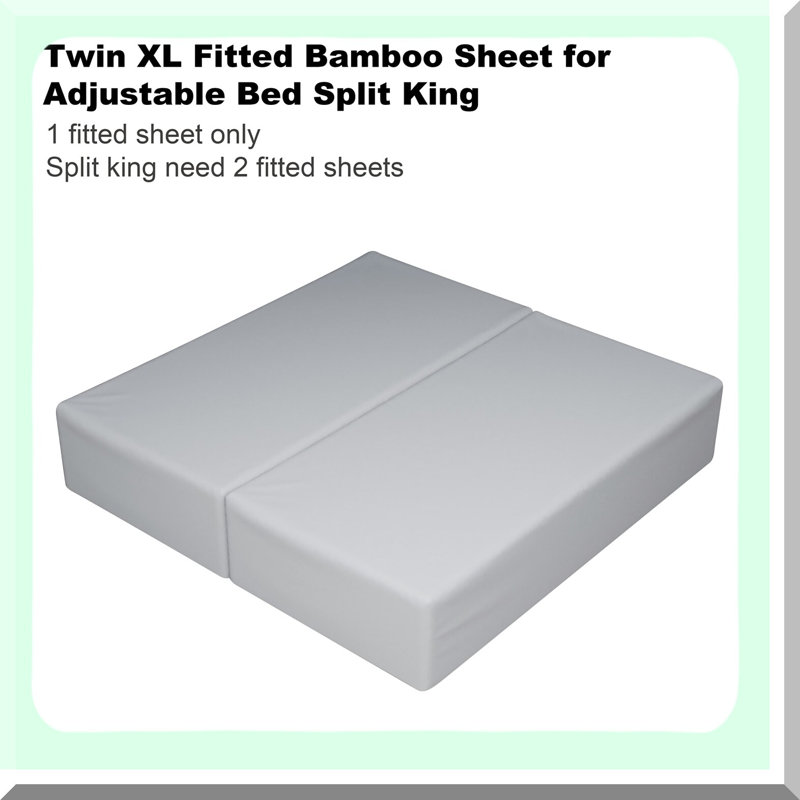 Bamboo Silk Gray Fitted Sheet - 400 Thread Count, Deep Pocket, Colorfast Dyes - Soft, Silky, Breathable - T-XL/Split Size - 1 Pack