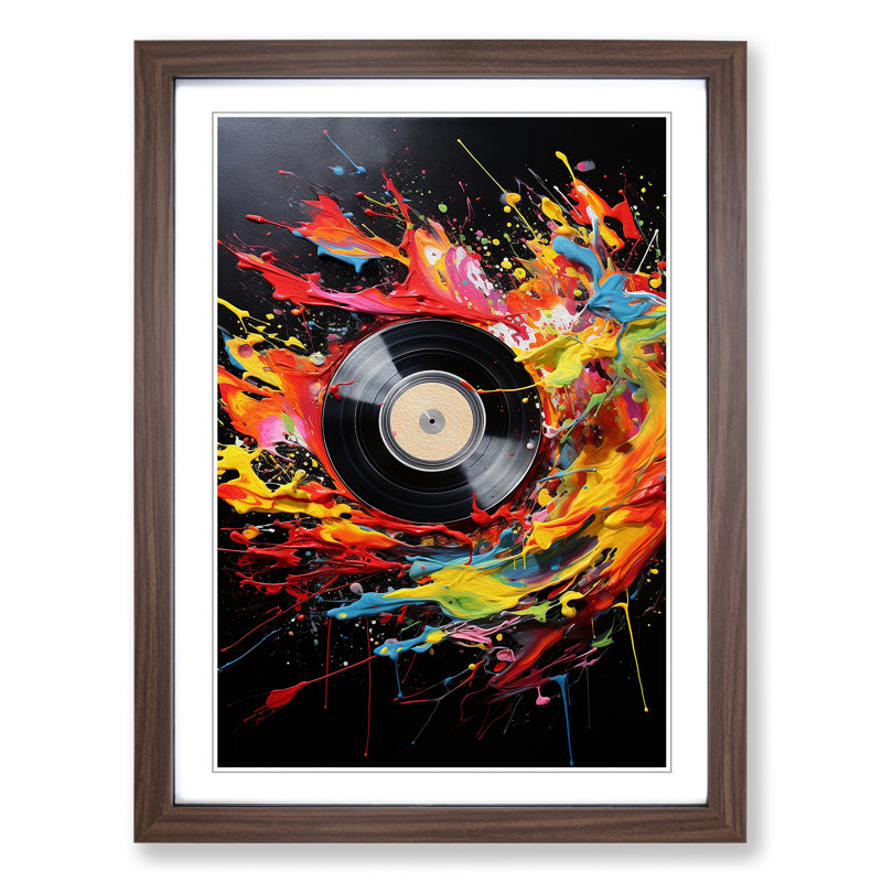 Vinyl Record Action Painting - Framed Print, 64cm H x 46cm W, Walnut Framed