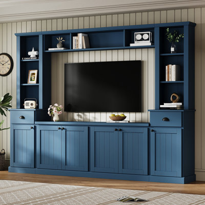 Meuble télé minimaliste avec pont pour téléviseur de 75 po ou moins, meuble télé avec tablettes réglables et grand meuble télé Modernist