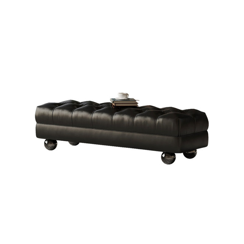 Banc de bout de lit en cuir véritable de style italien noir 59,06 po, H 16,54 po x l 59,06 po x P 17,72 po