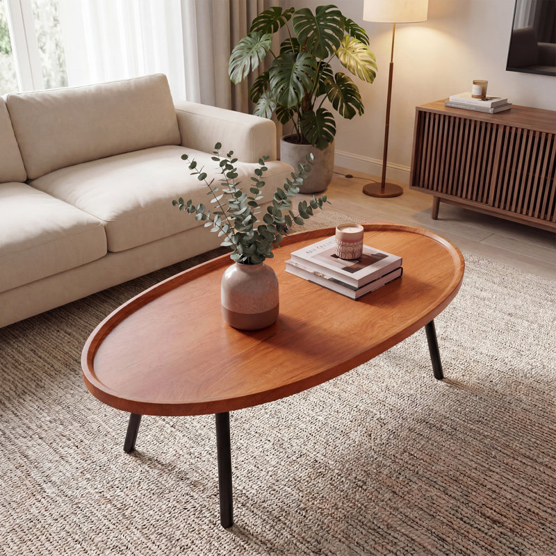 Table basse Mid Century, Bois rouge / noir