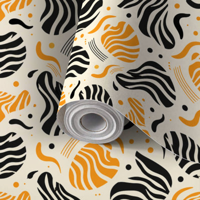 Papier peint auto-adhésif à peler et coller avec rayures orange et tigrées safari de jungle noire sans soudure auto-adhésif et amovible 17,7 po x 118 po (45 x 300 cm)