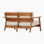 Ensemble de patio 2 pièces Mid-Century, causeuse en bois d'acacia et table basse à lattes avec coussins résistants aux intempéries