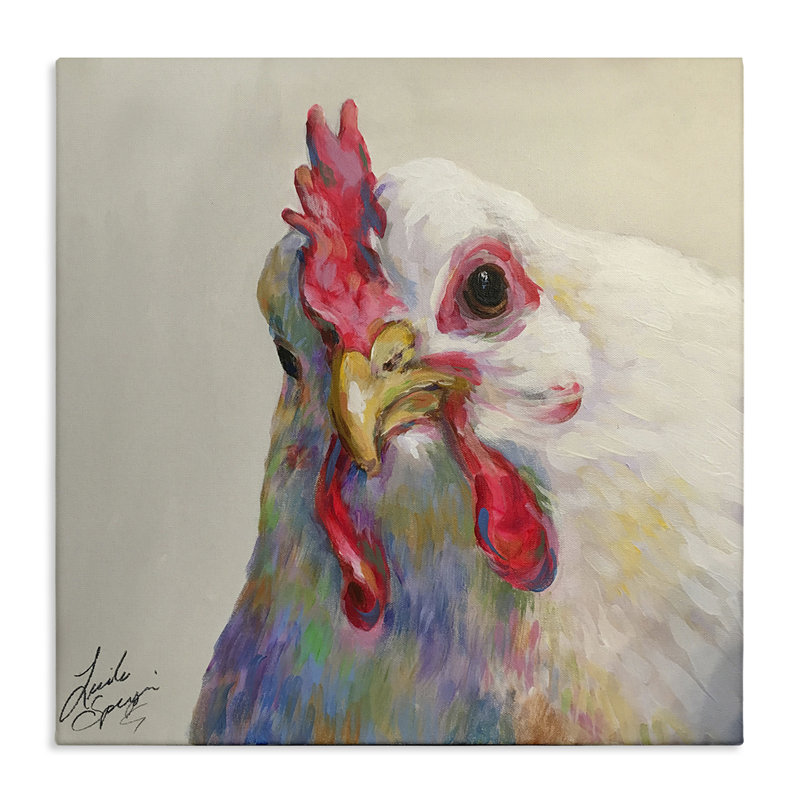 «Agnes the Chicken Portrait», art mural par Linda Sperruche, H 17 po x l 17 po