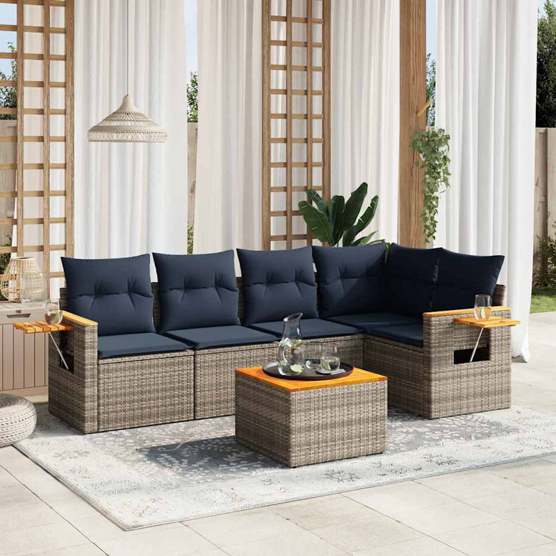  6 Piece Patio Sofa Set With Cushions Grey Poly Rattan (US Only)