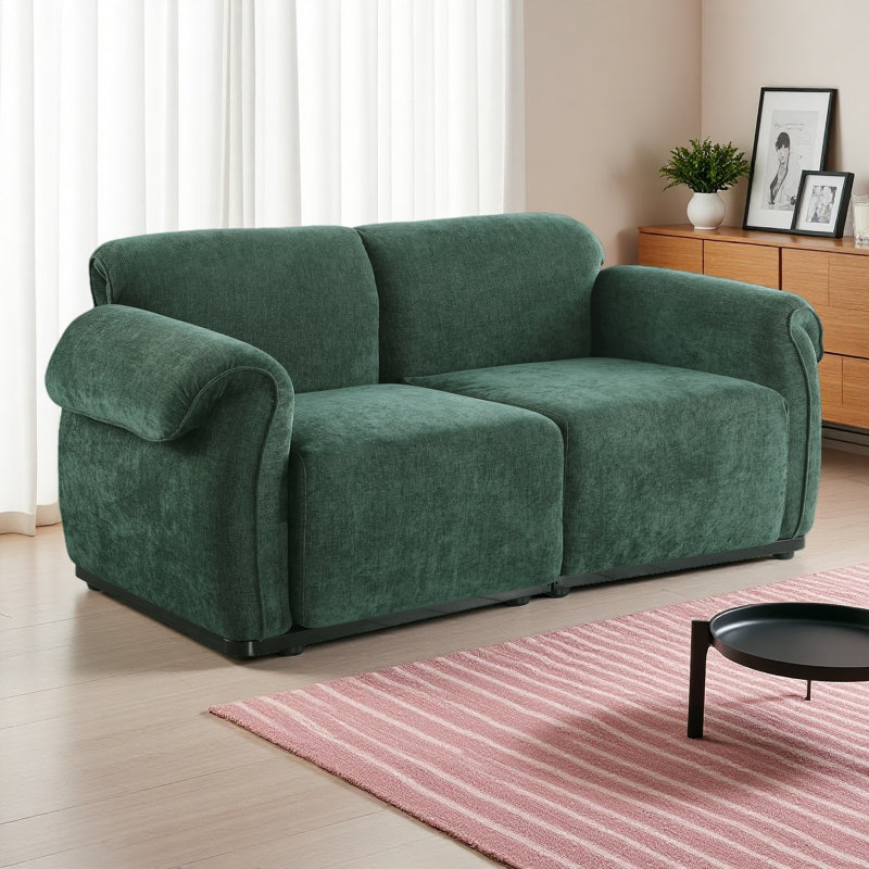 Canapé modulaire à la mode de 68,5 po, structure en fer, canapé en chenille, H 30 po x l 68,5 po x P 35,43 po, 2, Vert