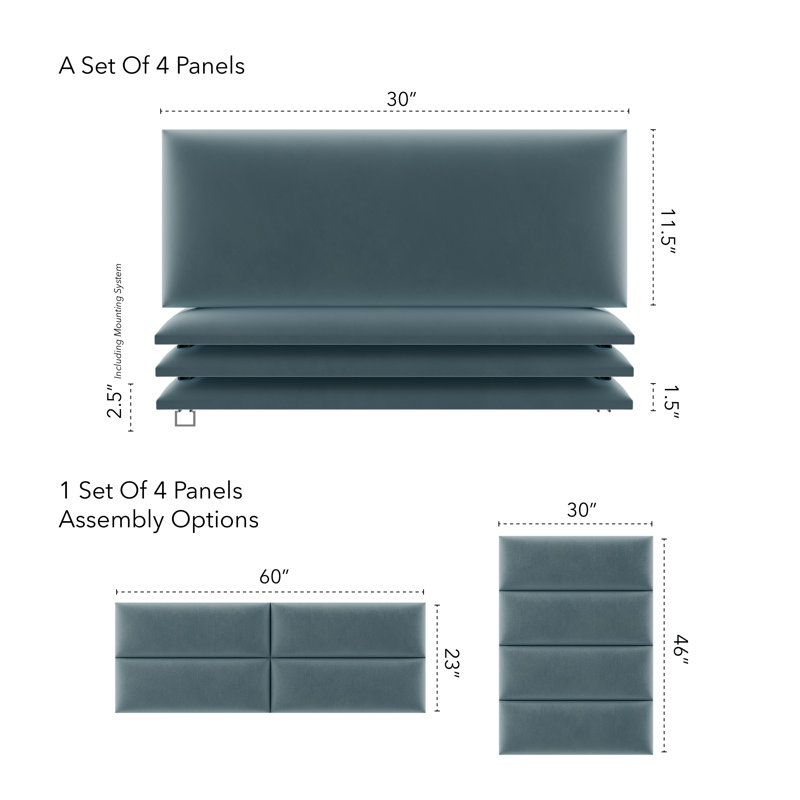 Sapan Upholstered Headboard, Queen, Velvet Micro Fiber Antique Blue