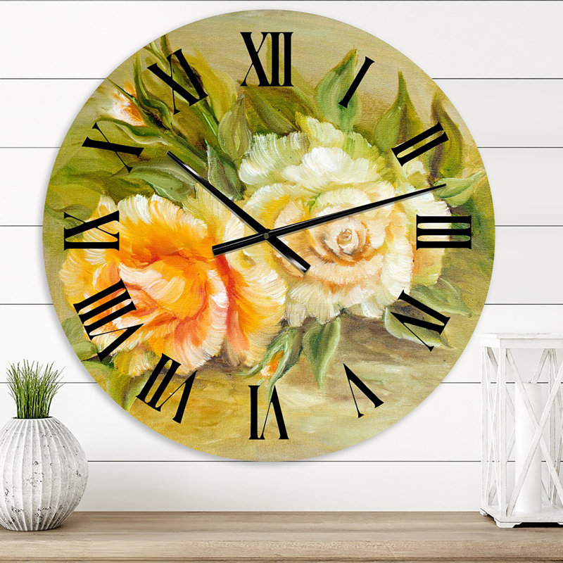 Vignes roses blanches et jaunes - horloge murale traditionnelle, Petit