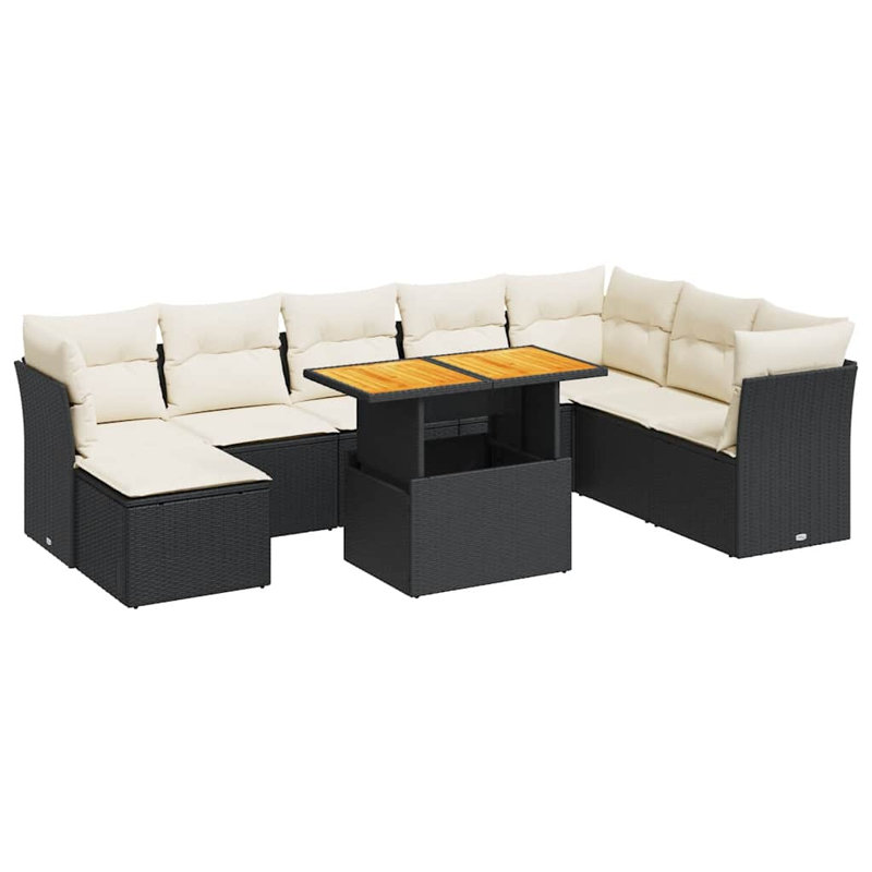 Ensemble de canapé de jardin Vidaxl, Coussin noir / structure noire